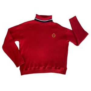 Lizsport Turtleneck Sweater Embroidered Logo 100% Cotton Vintage Red Women's M